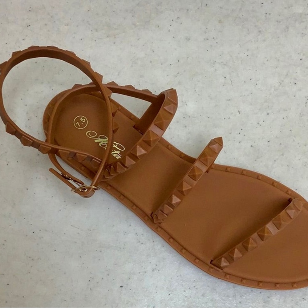 Matte Studded Sandal:  Tan.   Boutique